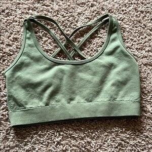 Sage Green Sports Bra with Criss-Cross Straps and Elastic Band